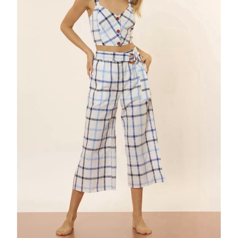 Anthropologie Red Carter S Palazzo Pants White Blue Crop Guacho Linen‎ Coastal